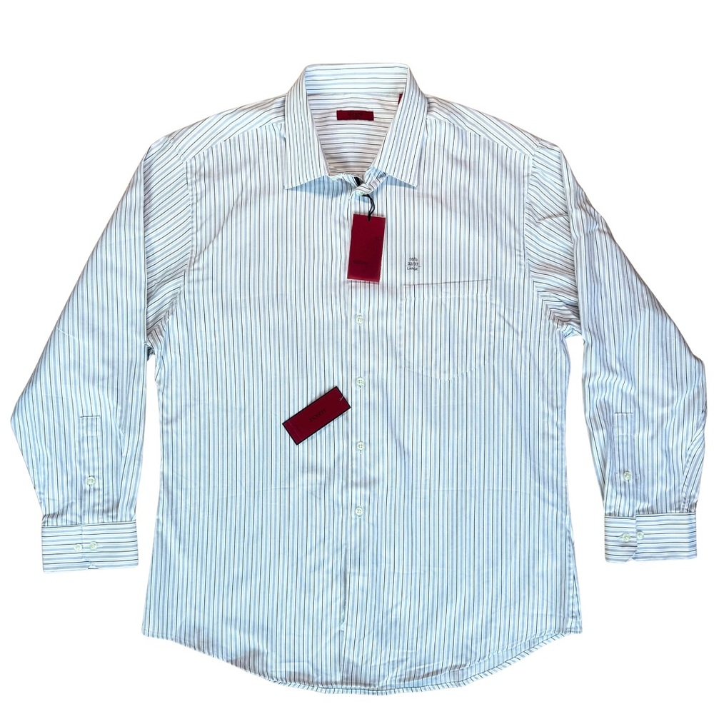 NWT Alfani Fitted White Striped Long Sleeve Dress Shirt
